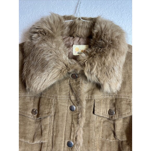 Gemini Women's M Genuine Rabbit Fur Lined Brown Corduroy Snap Front Jacket 😎 - Picture 3 of 14